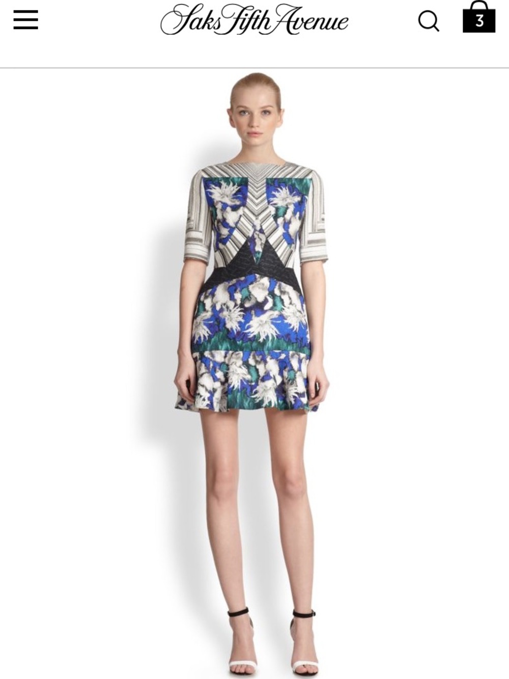 Peter Pilotto Blue, White & Black Floral-Print Mini Dress